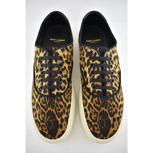Saint Laurent Mens Venice Leopard Black Brown Flat Lace Up Low Top Sneaker 44 11 - Picture 7 of 10